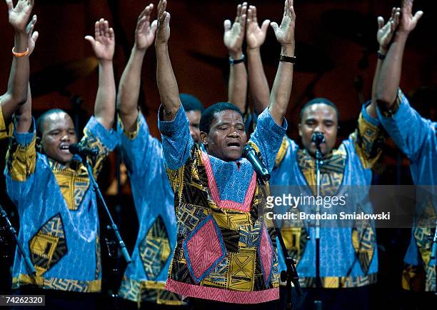 Members of Ladysmith Black Mambazo perform during the Library Of Congress Gershwin Prize For Popular Song Gala at the Warner Theater May 23, 2007 in...