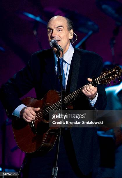James Taylor performs during the Library Of Congress Gershwin Prize For Popular Song Gala at the Warner Theater May 23, 2007 in Washington, DC. Paul...