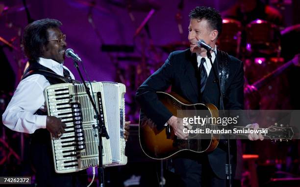 Buckwheat Zydeco and Lyle Lovett perform during the Library Of Congress Gershwin Prize For Popular Song Gala at the Warner Theater May 23, 2007 in...