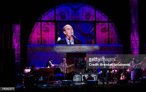 James Taylor performs during the Library Of Congress Gershwin Prize For Popular Song Gala at the Warner Theater May 23, 2007 in Washington, DC. Paul...