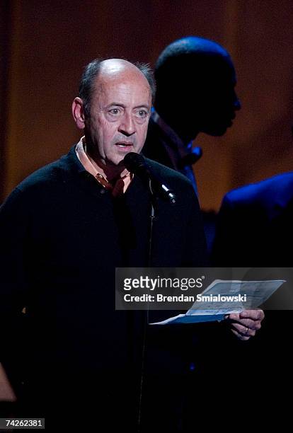 Poet Billy Collins reads a poem during the Library Of Congress Gershwin Prize For Popular Song Gala at the Warner Theater May 23, 2007 in Washington,...