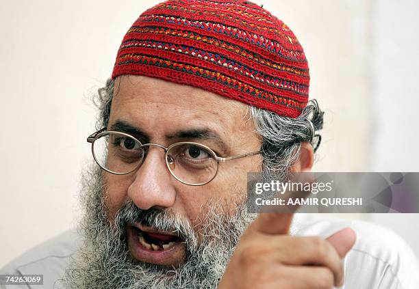 Pakistani deputy leader of Red Mosque, Abdul Rashid Ghazi gestures as he speaks during an interview with AFP in Islamabad, 23 May 2007. Ghazi, a...