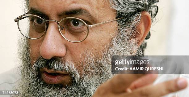 Pakistani deputy leader of Red Mosque, Abdul Rashid Ghazi gestures as he speaks during an interview with AFP in Islamabad, 23 May 2007. Ghazi, a...