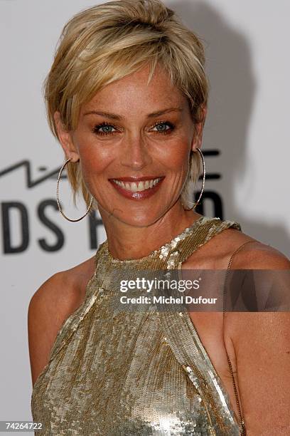 Sharon Stone attends the Amfar party against Aids,on the Red Carpet,on May 23 2007 in Mougins France.