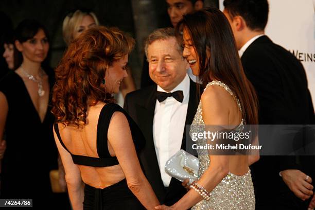 Caroline Scheufeule with Jean Todt and michelle Yeoh at the Amfar party against Aids,on the Red Carpet,on May 23 2007 in Mougins France.