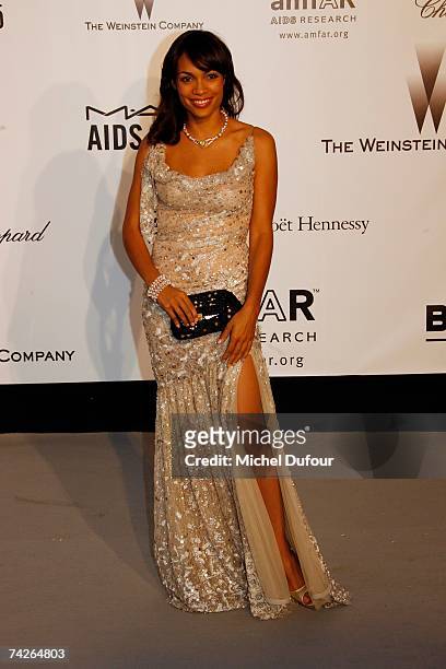 Rosario Dawson attends the Amfar party against Aids,on the Red Carpet,on May 23 2007 in Mougins France.