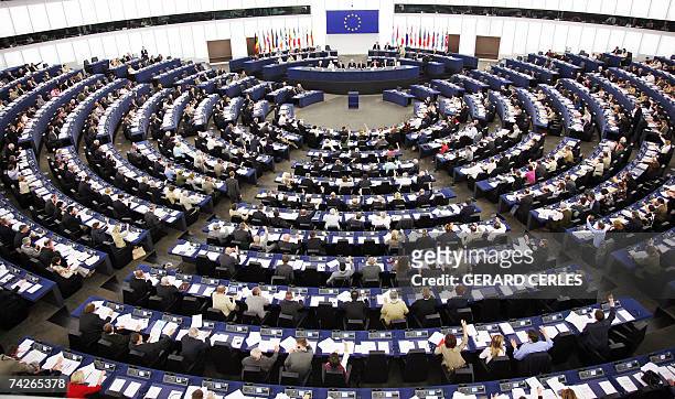 European Deputies vote during the plenary session, at the European Parliament's Hemicycle 24 May 2007 in Strasbourg. The House vote on the...