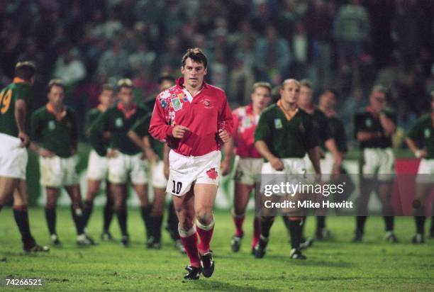 Canada captain Gareth Rees is sent off during a Rugby World Cup match against South Africa in Port Elizabeth, 3rd June 1995. South Africa won 20-0.