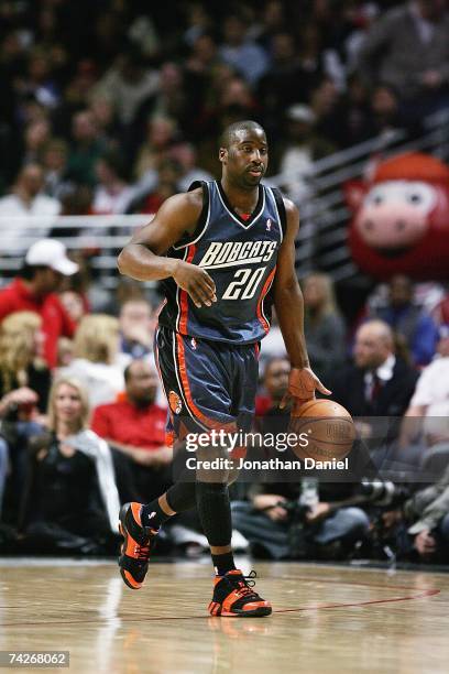 Raymond Felton of the Charlotte Bobcats moves the ball upcourt during the NBA game against the Chicago Bulls on April 13, 2007 at the United Center...