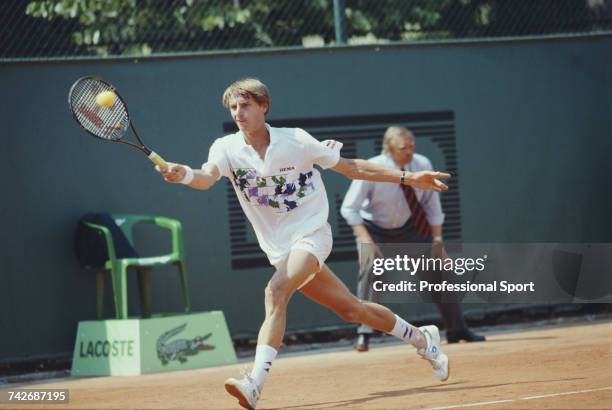 Dutch tennis player Paul Haarhuis pictured in action during progress to reach the third round of the Men's Singles tennis tournament at the 1990...