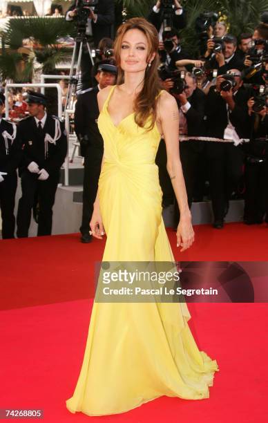 Actress Angelina Jolie attends the premiere for the film 'Ocean's Thirteen' at the Palais des Festivals during the 60th International Cannes Film...