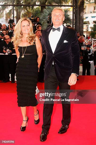 Actor Dolph Lundgren and wife Anette Qviberg attend the premiere for the film 'Ocean's Thirteen' at the Palais des Festivals during the 60th...