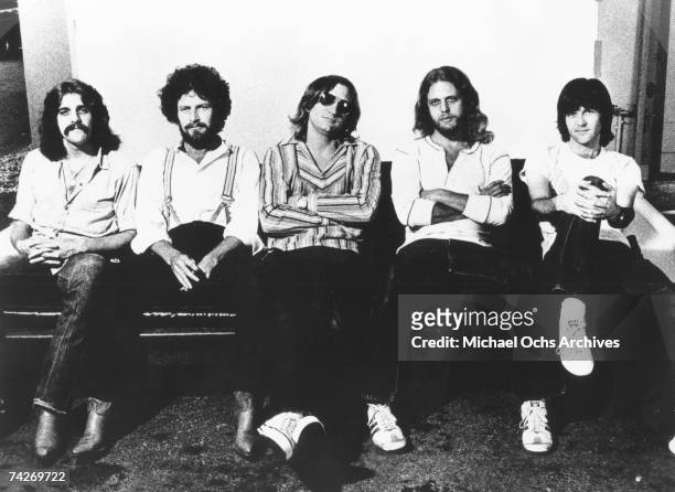 Glenn Frey, Don Henley, Joe Walsh, Don Felder and Randy Meisner of the rock band "Eagles" pose for a portrait in Photo by Michael Ochs Archives/Getty...