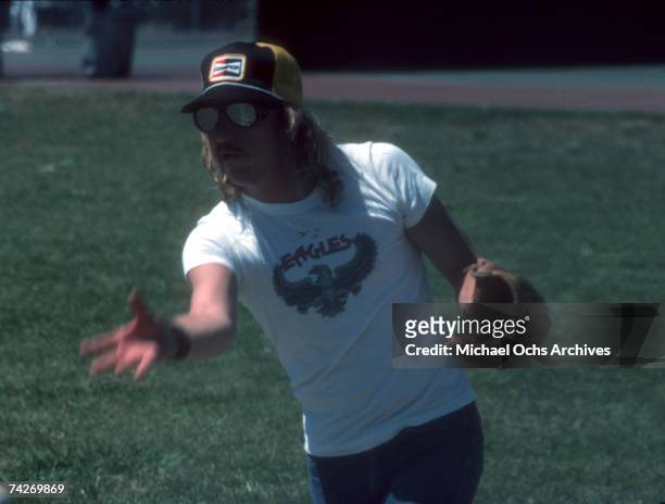 Joe Walsh of the rock band "Eagles" attends a celebrity baseball game in 1978 in Los Angeles.