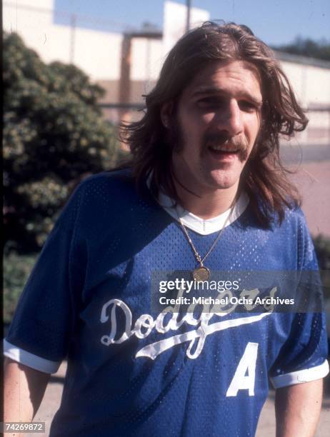 Glenn Frey of the rock band "Eagles" attends a celebrity baseball game in 1978 in Los Angeles.