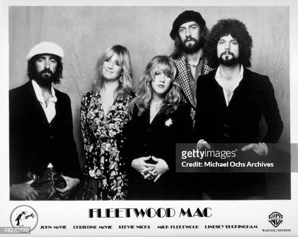 John McVie, Christine McVie, Stevie Nicks, Mick Fleetwood, and Lindsey Buckingham of the rock group "Fleetwood Mac" pose for a portrait in circa 1975.