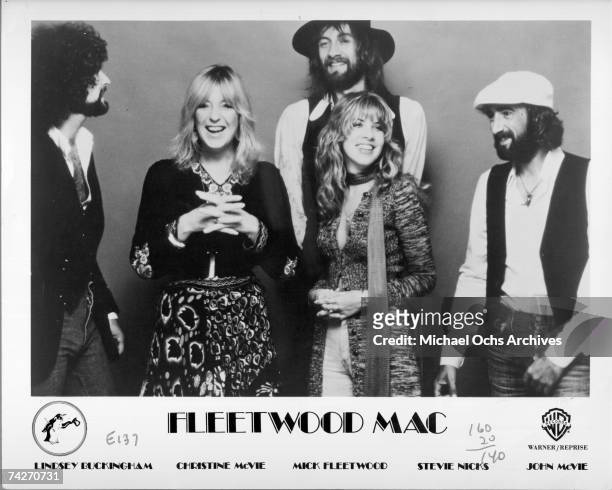 Lindsey Buckingham, Christine McVie, Mick Fleetwood, Stevie Nicks and John McVie of the rock group "Fleetwood Mac" pose for a portrait in circa 1977.
