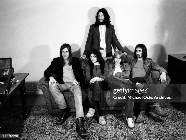 Mick Fleetwood, Jeremy Spencer, Danny Kirwan, John McVie and Peter Green of the rock group 'Fleetwood Mac' pose for a portrait on March 21, 1970 in...