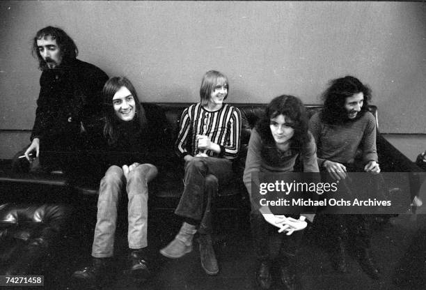 John McVie, Mick Fleetwood, Danny Kirwan, Jeremy Spencer and Peter Green of the rock group 'Fleetwood Mac' pose for a portrait on March 21, 1970 in...