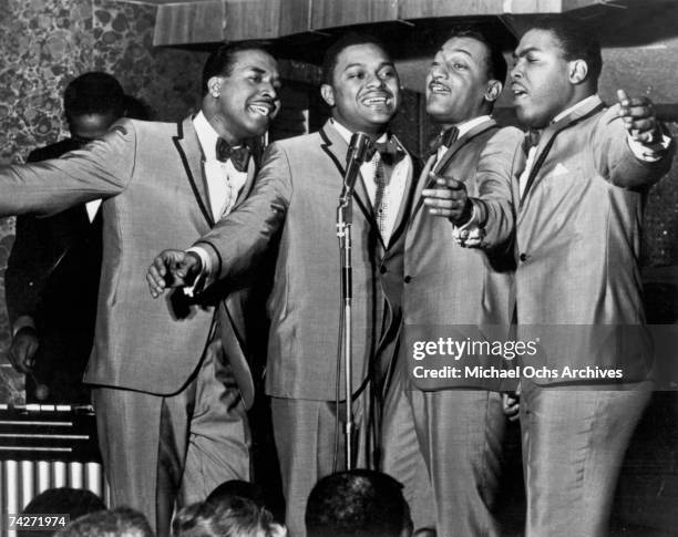 Vocal quartet "The Four Tops" perform onstage in circa 1965. Levi Stubbs, Ronaldo Obie Benson, Abdul Duke Fakir, Lawrence Payton.