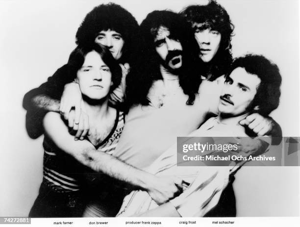 Mark Farner, Don Brewer, producer Frank Zappa, Craig Frost and Mel Schacher of Grand Funk Railroad