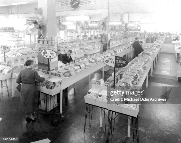 Interior view of Wallichs Music City record store which was started by Glenn E. Wallichs who later started Capitol Records with 2 partners right next...