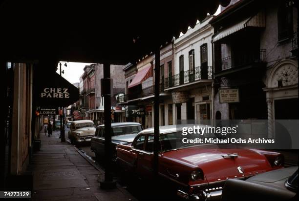 Exterior of Bourbon Street on May 16, 1957 in New Orleans, Louisiana.