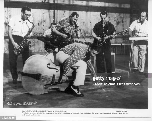 Bill Haley and His Comets perform in the Columbia Pictures film "Don't Knock the Rock" in 1956 in Los Angeles, California.