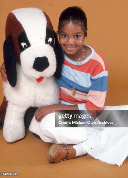 Pop singer and actress Janet Jackson poses for a portrait session with stuffed animals on July 7, 1978 in Los Angeles, California.