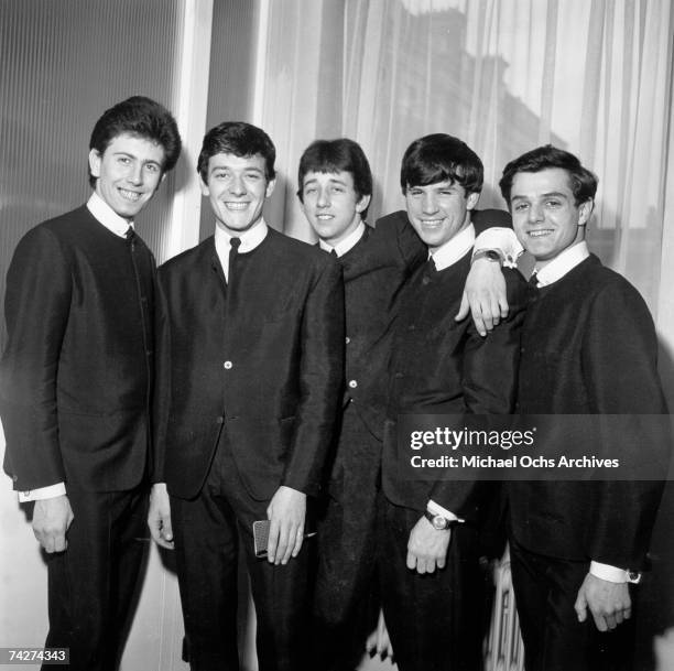 Graham Nash, Allan Clarke, Tony Hicks, Bernie Calvert and Don Rathbone of the rock group 'The Hollies' pose for a portrait in 1962.