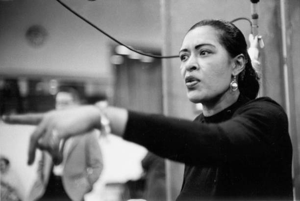 Singer Billie Holiday records her penultimate album 'Lady in Satin at the Columbia Records studio in December 1957 in New York City, New York.