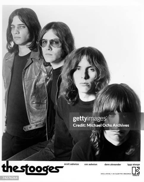 Promotional portrait of The Stooges, made for the release of their eponymous first album, 1969. Left to right: drummer Scott Asheton, guitarist Ron...