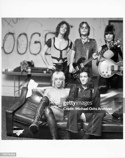 Rock and roll band "Iggy and The Stooges" pose for a portrait backstage at the Whisky A-Go-Go on October 30, 1973 in West Hollywood, California. 8901...