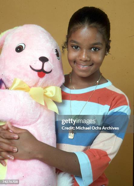 Pop singer and actress Janet Jackson poses for a portrait session with stuffed animals on July 7, 1978 in Los Angeles, California.