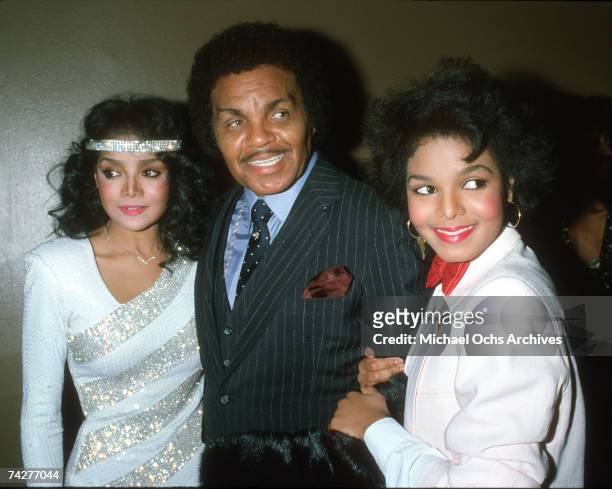 Pop singer and actress Janet Jackson attends the R&B Awards with her father Joe Jackson and sister LaToya Jackson on February 4, 1983 in Los Angeles,...