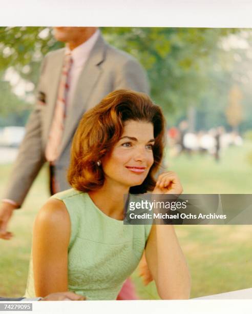 Former First Lady Jacqueline Kennedy enjoys herself at a picnic circa the 1960s.