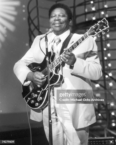 Blues guitarist B.B. King appears on 'American Bandstand' on April 15, 1979 in Los Angeles, California.