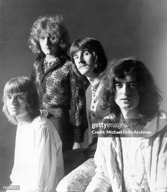 Rock band "Led Zeppelin" poses for a portrait in 1968. John Paul Jones, Robert Plant, John Bonham, Jimmy Page.