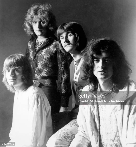 Rock band "Led Zeppelin" poses for a portrait in 1968. John Paul Jones, Robert Plant, John Bonham, Jimmy Page.