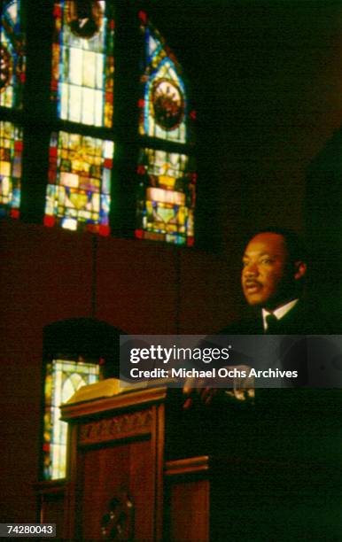 Civil rights leader Reverend Martin Luther King, Jr. Delivers a sermon in circa 1966.