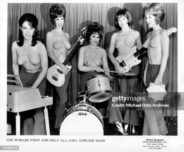 The world's first all-girl topless band The Ladybirds pose for a publicity photo circa 1967.