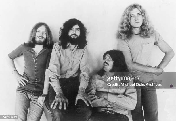 Rock band "Led Zeppelin" poses for a portrait in 1970. John Paul Jones, Jimmy Page, John Bonham, Robert Plant.
