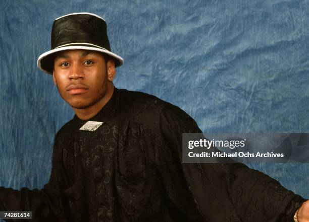 Rapper LL Cool J poses for a portrait session wearing a suit and hat in for a "Right On Magazine" Portrait Session in 1985.