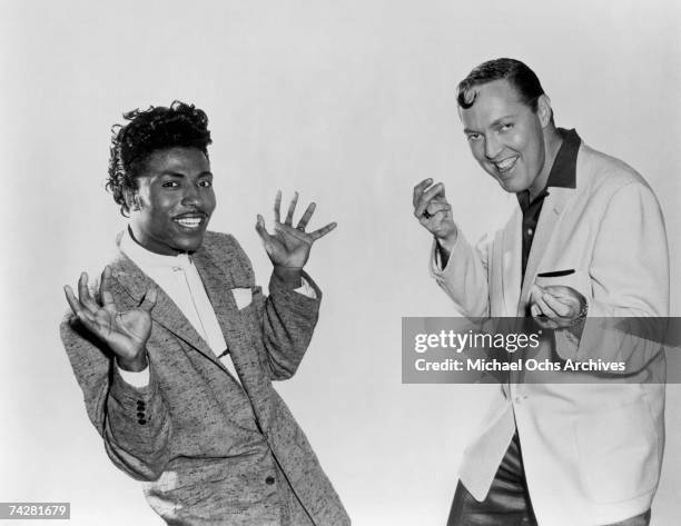 Bill Haley and Little Richard pose for a publicity portrait for the Columbia Pictures film 'Don't Knock the Rock' in 1956 in Los Angeles, California.