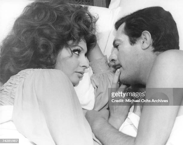 Actors Sophia Loren and Marcello Mastroianni in the film 'Marriage Italian Style'. Photo by Michael Ochs Archives/Getty Images