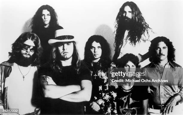 Lynyrd Skynyrd pose for a portrait circa 1976.