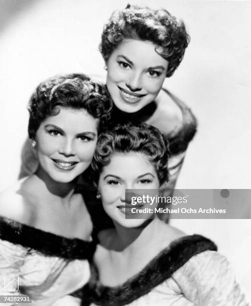 The McGuire Sisters (L-R Christine, Phyllis and Dorothy pose for a portrait circa 1955 in New York City, New York.