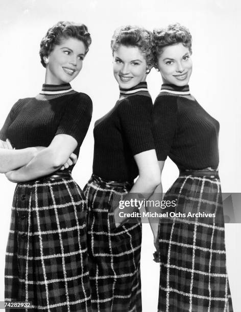 The McGuire Sisters (L-R Christine, Phyllis and Dorothy pose for a portrait circa 1955 in New York City, New York.