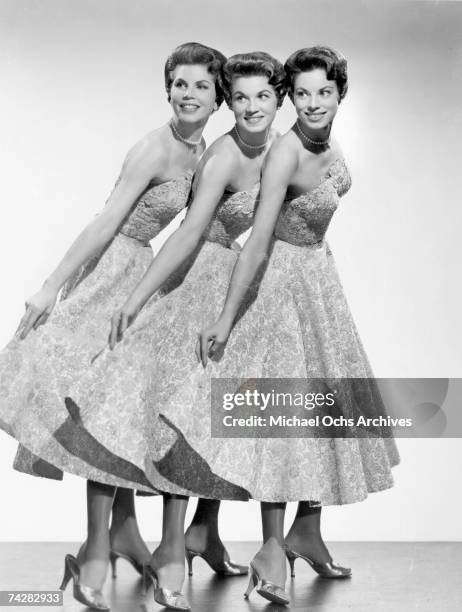 The McGuire Sisters (L-R Christine, Phyllis and Dorothy pose for a portrait circa 1950 in New York City, New York.