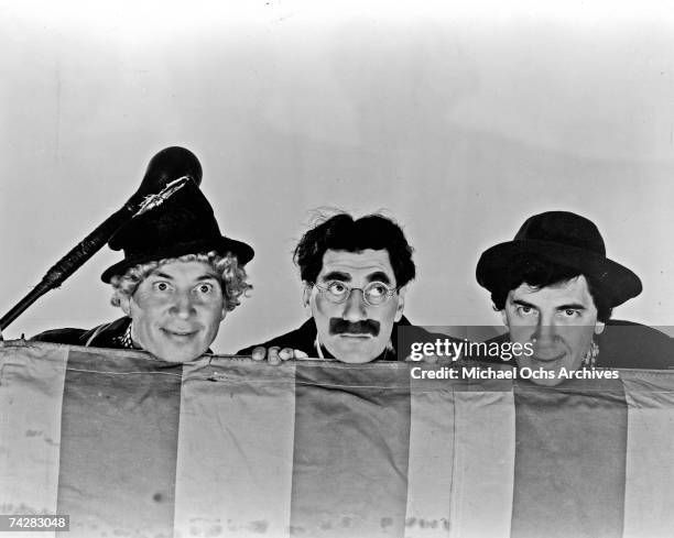 The Marx Brothers L-R: Harpo Marx, Groucho Marx, Chico Marx on the set of MGM's 'At The Circus' 1939 in Los Angeles, California.